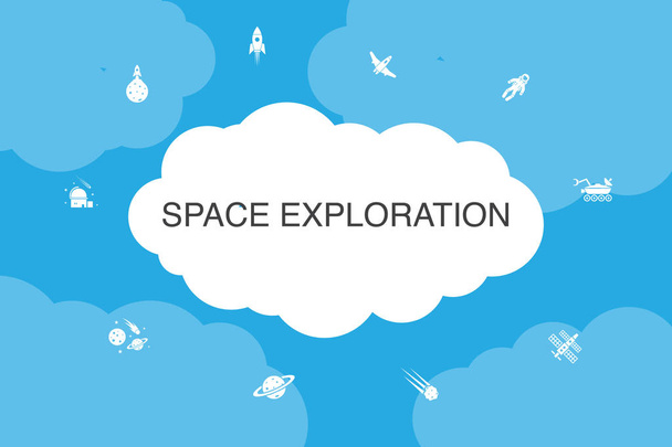 űrkutatás infographic felhő design sablon. rakéta, űrhajó, űrhajós, bolygó ikonok - Vektor, kép