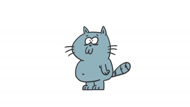 Karikatür gri kedi aç çığlıkları. Komik bir karakter. Kare animasyonu. Alfa kanalı. Döngü animasyonu - Video, Çekim