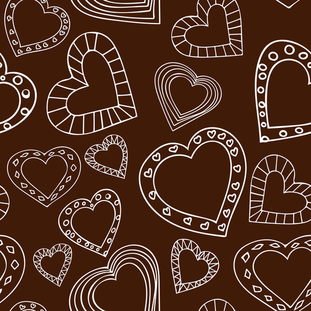 doodle hearts seamless pattern on brown background. - Фото, зображення