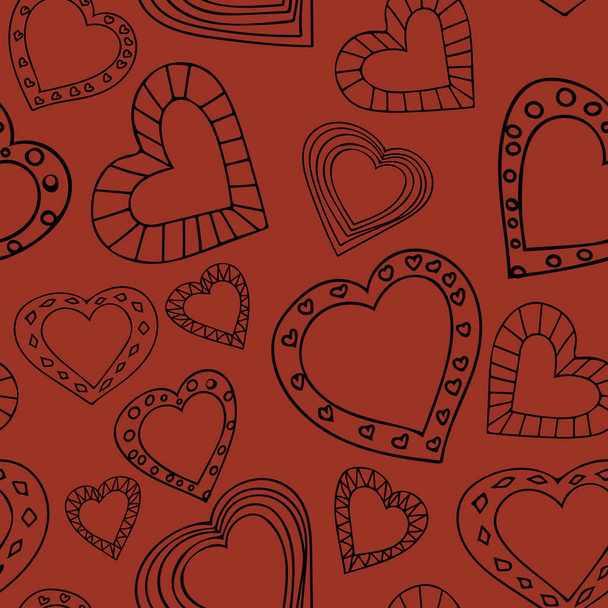 doodle hearts seamless pattern on terracotta background. - Photo, Image