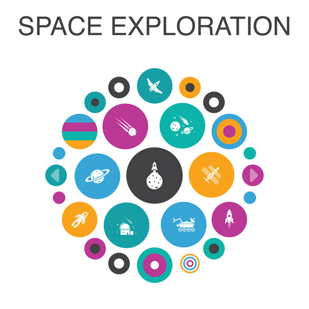 space exploration Infographic circle concept. Smart UI elements rocket, spaceship, astronaut - Vector, Image