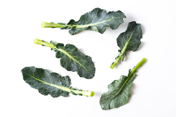 broccoli leaves isolated on white - Foto, afbeelding