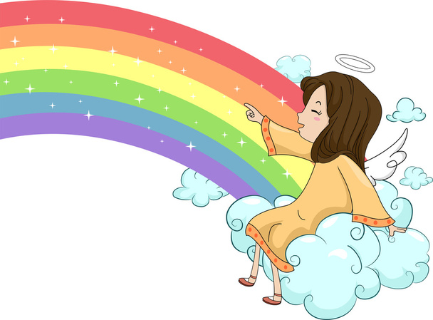 Ragazza angelo seduto sulla nuvola con un arcobaleno
 - Foto, immagini