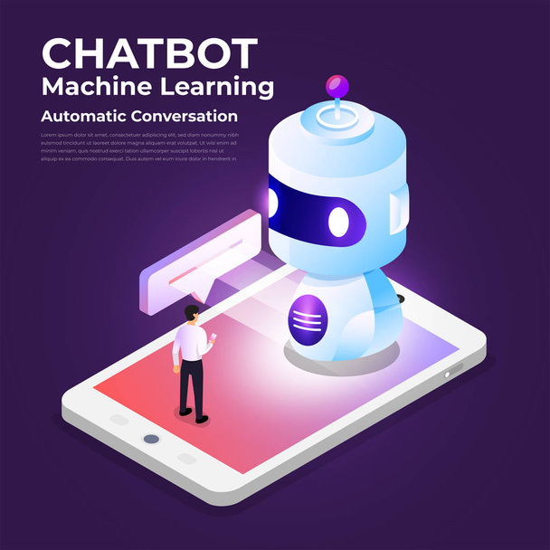 Isometric design concept chat bot technology. Artificial intelligence machine chatting message by machine learning. Vector illustrate. - Vector, Image