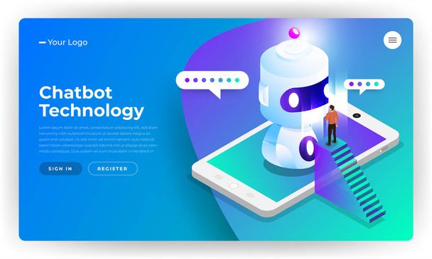 isometrisches Designkonzept Chat-Bot-Technologie. künstliche Intelligenz maschinelles Chat Nachricht von maschinellem Lernen. Vektor veranschaulichen. - Vektor, Bild