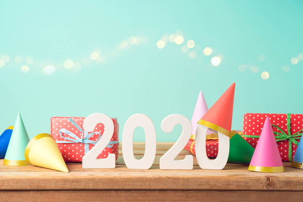 2020 New Year background on wooden table - Φωτογραφία, εικόνα