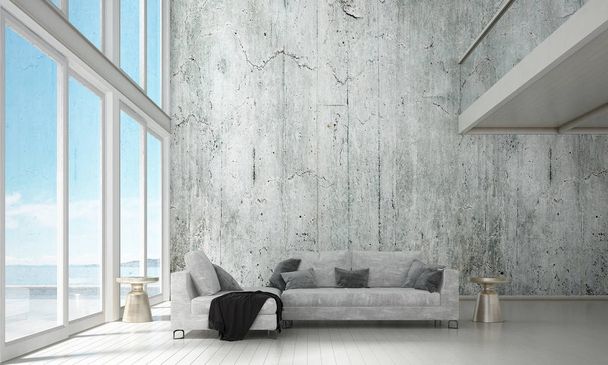 El concepto de diseño interior moderno de salón y sala de estar y fondo con vista al mar
  - Foto, Imagen