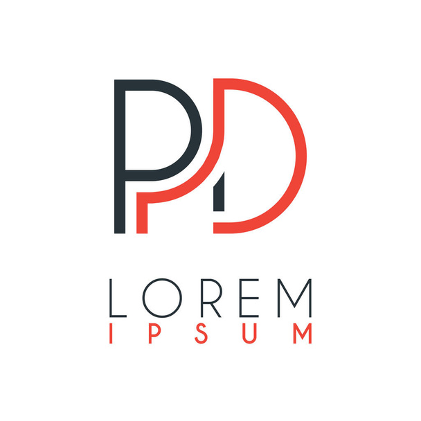El logotipo entre la letra P y la letra D o PD con una cierta distancia y conectado por color naranja y gris
 - Vector, Imagen