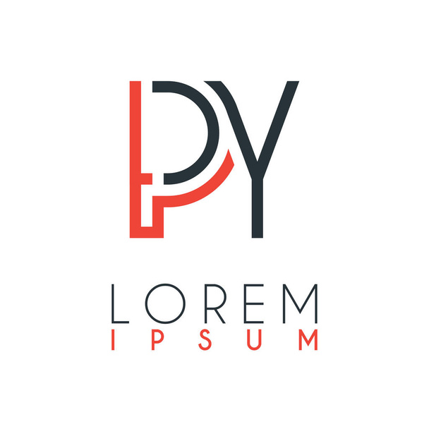 El logotipo entre la letra P y la letra Y o PY con una cierta distancia y conectado por color naranja y gris
 - Vector, Imagen