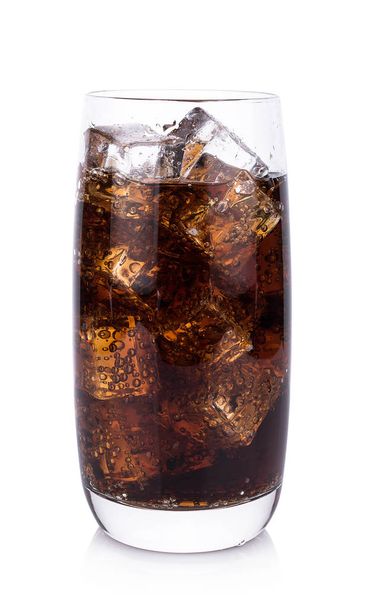 Cola in glass with ice cubes on white background - Fotó, kép