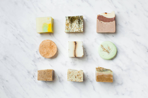 top view of various solid handmaded soap - 写真・画像