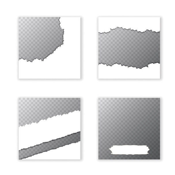 Trendy editable square posts or advertising banners with cracked paper and place for photo design template set. social media design collection. - Vector, Image