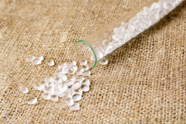 Plastic pellets. Transparent Polyethylene granules. Plastic Raw  - Photo, Image