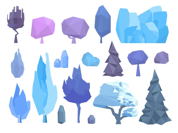 Winter tree and stones set - Vector, afbeelding