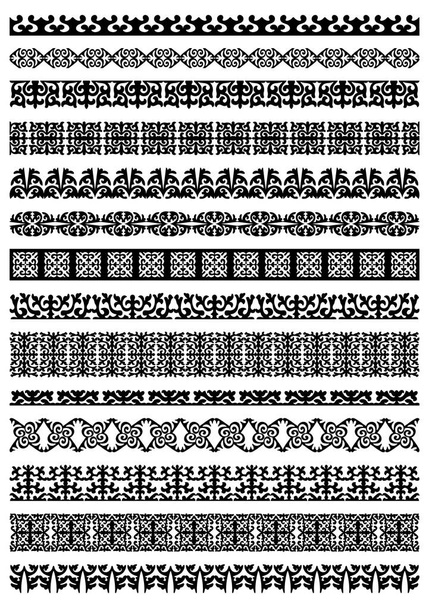 Satz von 14 verschiedenen Vektorelementen und Motiven des kasachischen nationalen islamischen Ornaments - Vektor, Bild