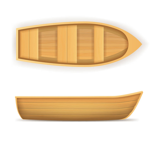 Realistic 3d Detailed Wooden Boat Set. Vector - Vektör, Görsel