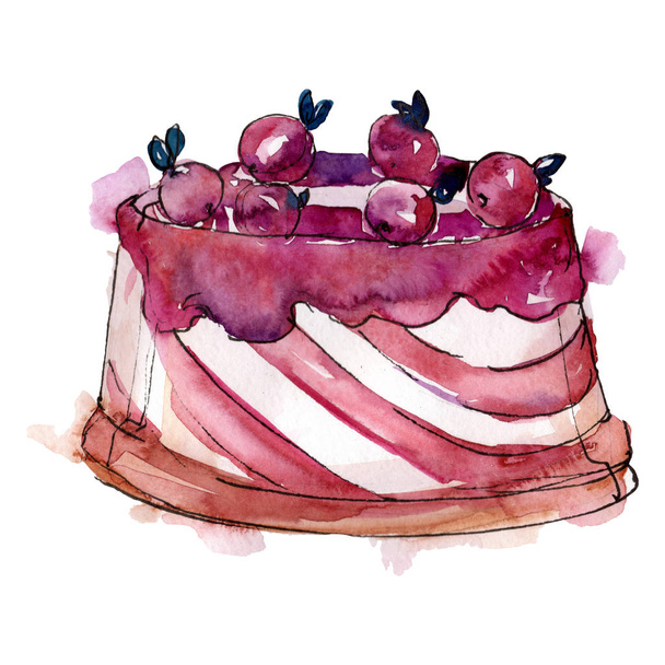 Tasty cake in a watercolor style. Background illustration set. Watercolour drawing fashion aquarelle isolated. - Fotoğraf, Görsel