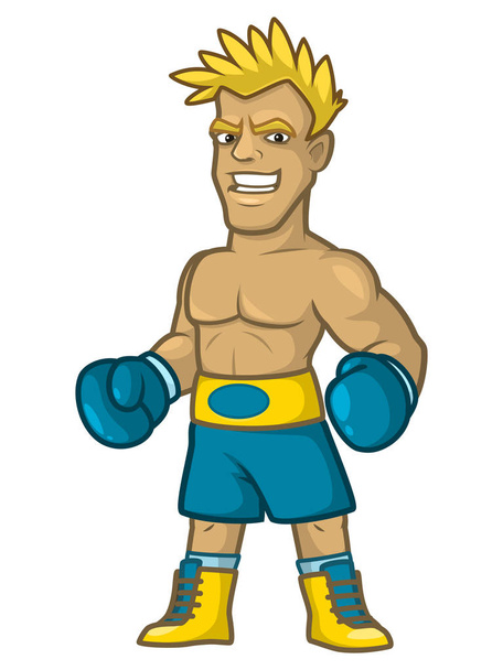 Boxer blond ready for battle in blue gloves - Vector, afbeelding