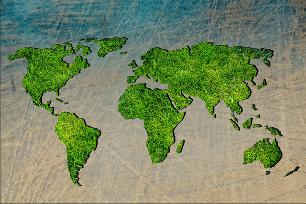 Грубо очерченная карта мира с заполнением зеленых растений
 - Фото, изображение