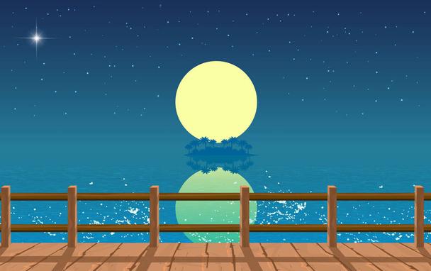 ландшафт деревянного моста на пляже ночью
 - Вектор,изображение