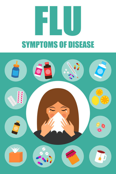 Grippe-Symptome Vektor Illustration. Gesundheitsbegriff, Banner zur Grippe. - Vektor, Bild