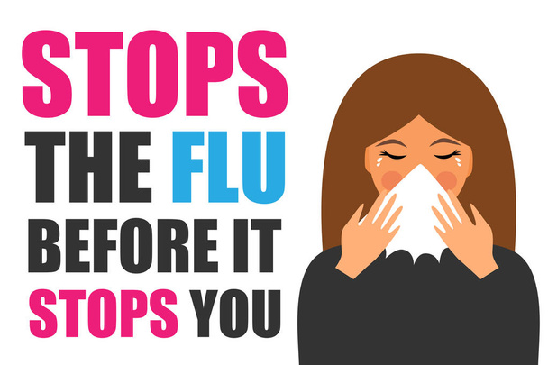 Остановите грипп, пока он не остановил вас, векторная иллюстрация. Концепция здоровья, баннер о гриппе
.  - Вектор,изображение