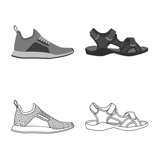 Vector illustration of shoe and footwear symbol. Collection of shoe and foot stock vector illustration. - Vektör, Görsel
