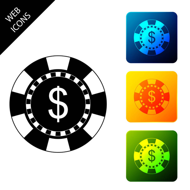 Kasino siru ja dollari symboli kuvaketta eristetty valkoisella taustalla. Aseta kuvakkeet värikkäitä neliön painikkeita. Vektorikuvaus
 - Vektori, kuva