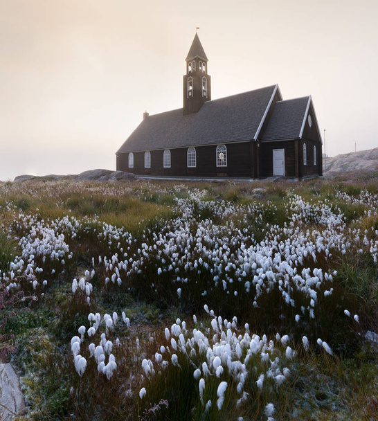 church in Rodebay, Greenland. This settlement is located on a small peninsula jutting off the mainland into eastern Disko Bay, 22.5 km north of Ilulissat. UNESCO World Heritage - Photo, image