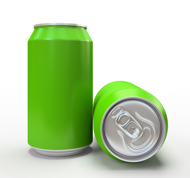 Green alluminium cans on white background - Zdjęcie, obraz