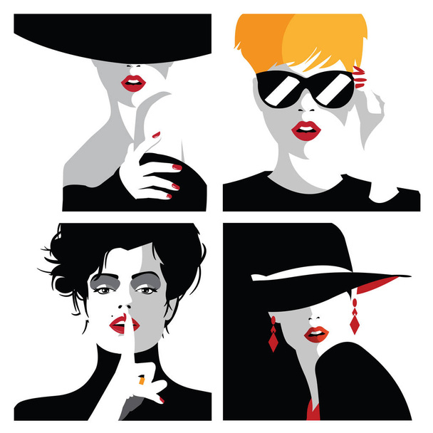Grupa portrety kobiet moda w stylu pop-art. - Wektor, obraz