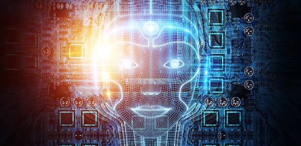 人工知能 3 を表すロボット女性サイボーグ顔 - 写真・画像