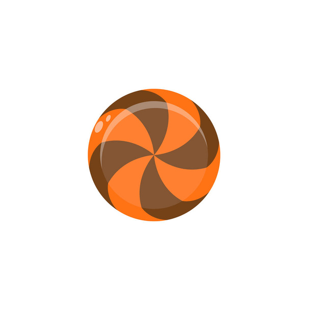 Caramelo naranja y marrón sobre fondo blanco. Imagen aislada de caramelo. Piruleta de círculo
 - Vector, imagen