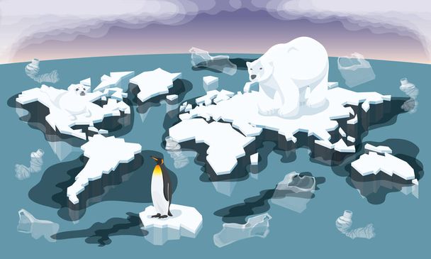 derretendo gelo mapa do mundo
 - Vetor, Imagem