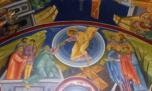 Resurrección de Cristo, fresco en la iglesia de Santa Paraskeva de los Balcanes cerca del monasterio de Saint Naum, Ohrid en Macedonia
 - Foto, Imagen