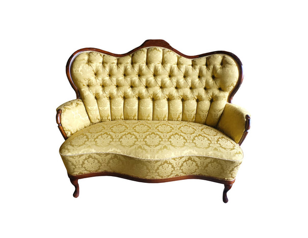 Χρυσός πολυτελής καναπές απομονώνεται σε λευκό φόντο. - Φωτογραφία, εικόνα