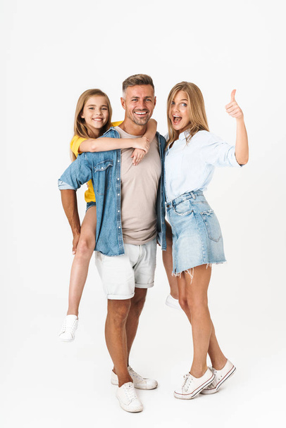 Full length photo of cheery caucasian family woman and man with  - Фото, изображение