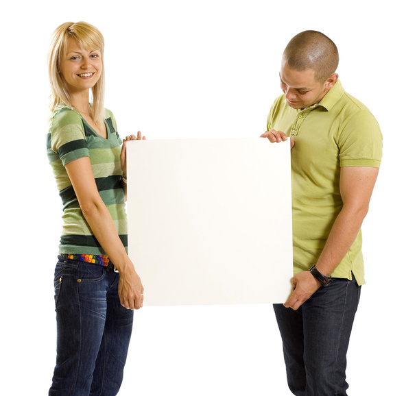 Couple presenting ad - Фото, изображение