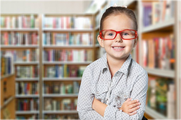 little girl in red glasses - Fotó, kép