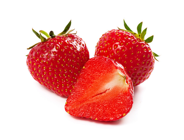 Three strawberry isolated on a white - Foto, Imagen