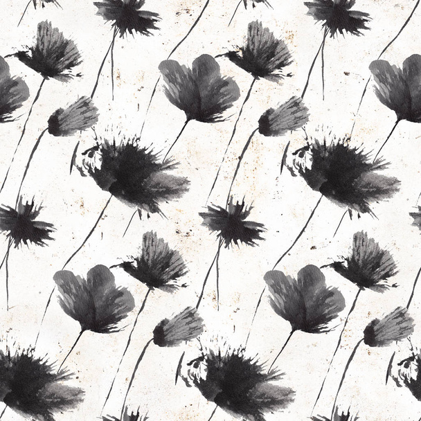 Seamless pattern with peony flowers. Hand drawn ink graphics. Vintage style. Design suitable for fabric, wallpaper, wrapping paper, postcards, posters. - Photo, Image