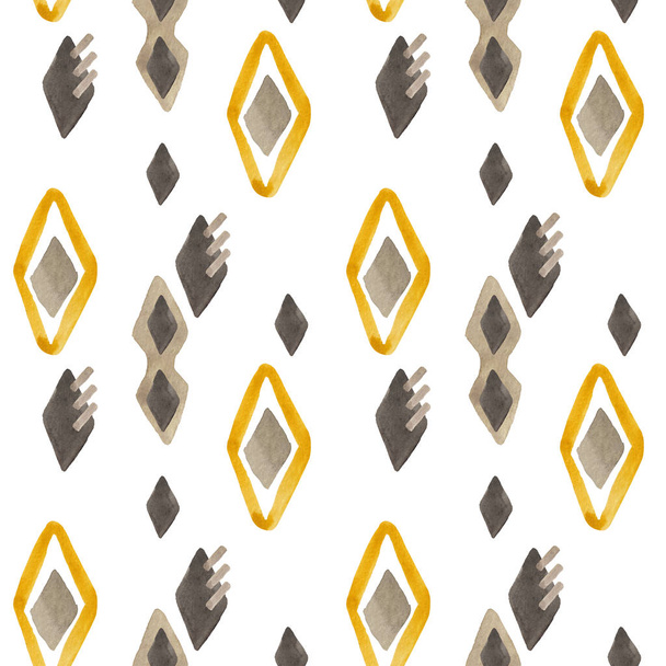 Padrão de losango sem costura em estilo escandinavo ou popular usando cor amarela, marrom e cinza
. - Foto, Imagem