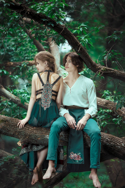 Young couple of elves in love outdoor - Photo, image