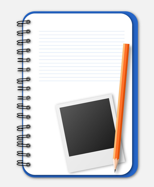 Notebook with photograph and pencil - Vector, Image