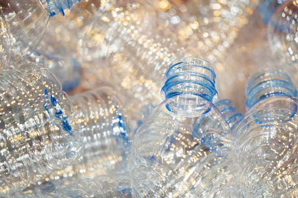 Close up scene pile of PET bottles products. - Foto, imagen