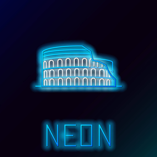 Blue Glowing Neon line Coliseum in Rome, Italië pictogram geïsoleerd op zwarte achtergrond. Colosseum teken. Symbool van het oude Rome, Gladiator gevechten. Kleurrijk overzichts concept. Vector illustratie - Vector, afbeelding