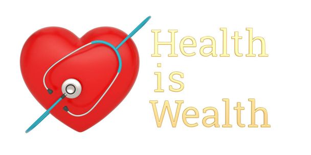 Terveys on rikkaus sana ja sydän stetoskooppi eristetty wh
 - Valokuva, kuva