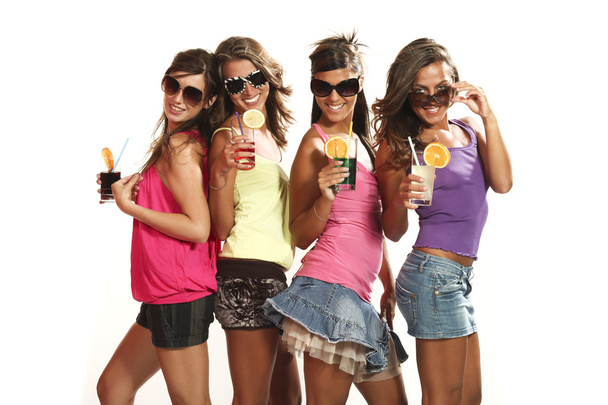 Four girls have fun at the party - 写真・画像
