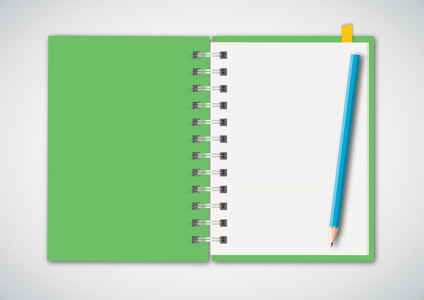 Zöld jegyzetfüzet, ceruza - Vektor, kép