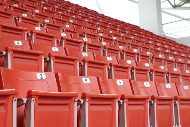 A chair for watching sports on the amphitheater. Chairs lined up in the stands. - Photo, Image